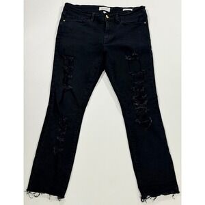 FRAME Denim Le Skinny de Jeanne Jeans Size 29 Distressed Black Raw Hem